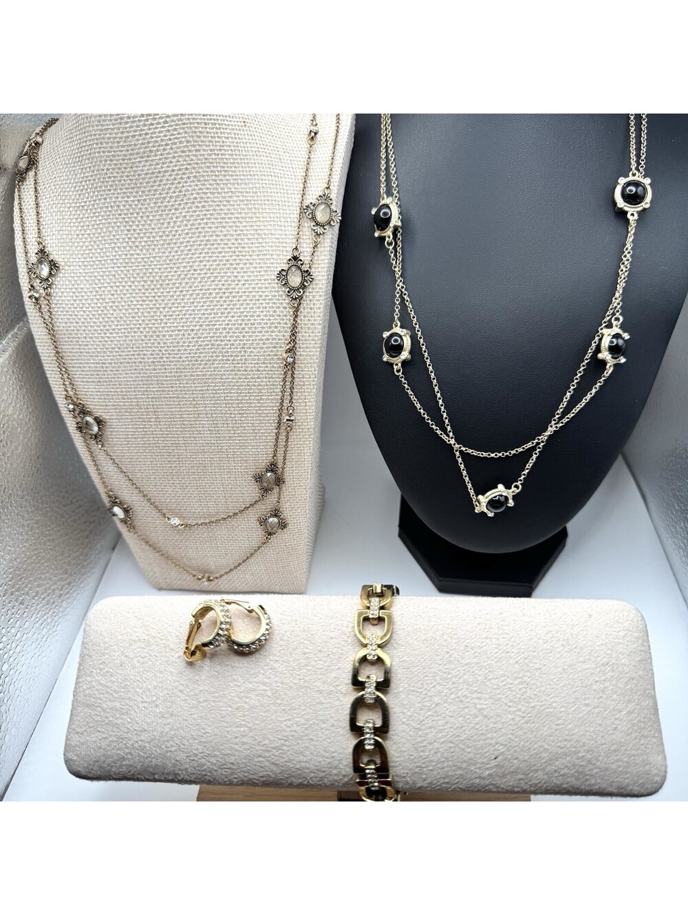 VTG Old Hollywood Flapper Glam Jewelry 4 Pc Lot Ann Klein Bracelet Glass Crystal